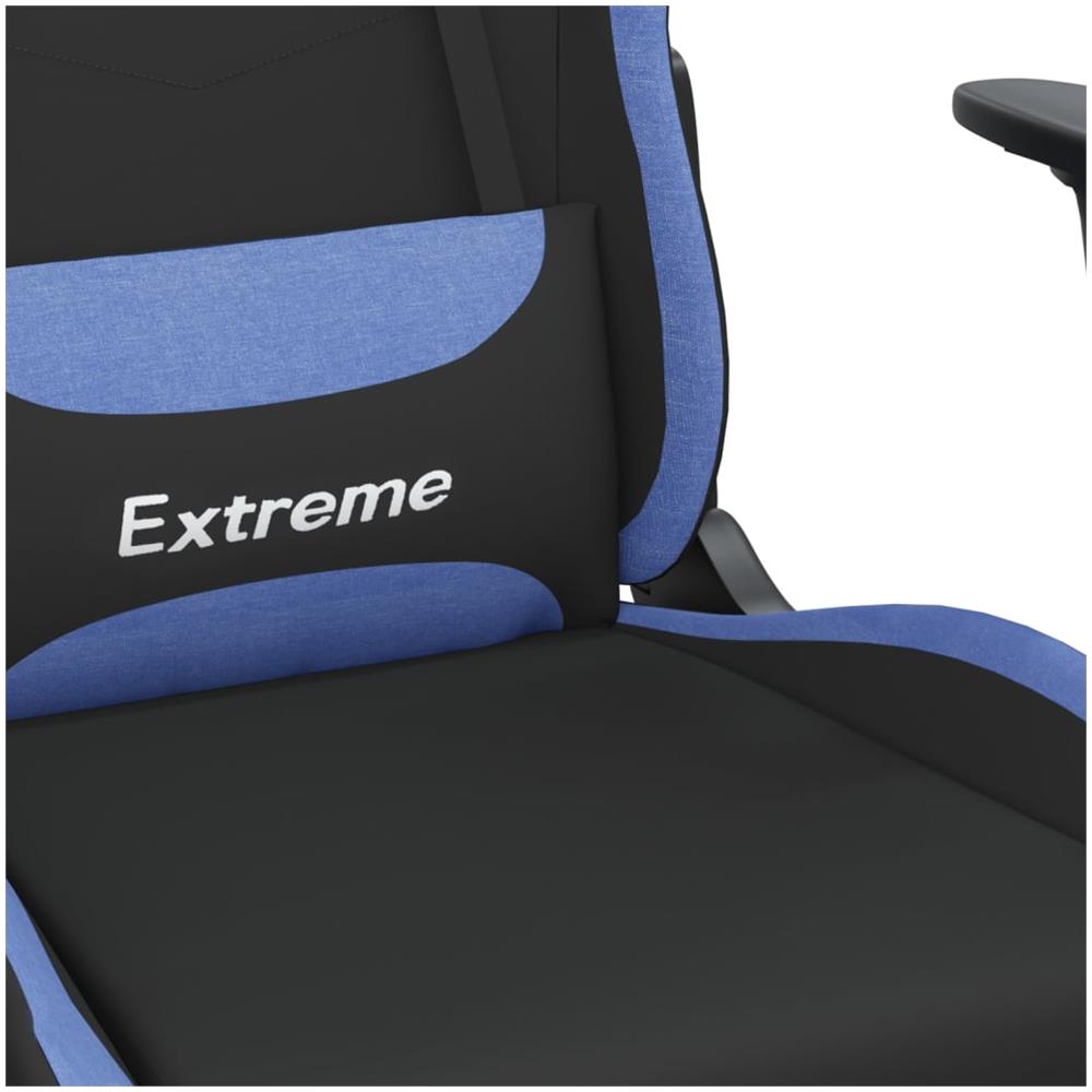 Sedia da Gaming Massaggio e Poggiapiedi in Tessuto Nero e Blu - Foto 2