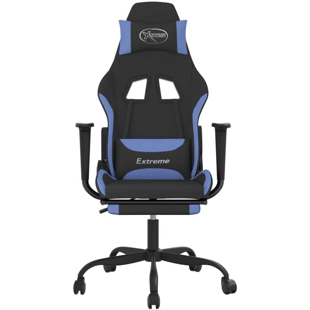 Sedia da Gaming Massaggio e Poggiapiedi in Tessuto Nero e Blu - Foto 10