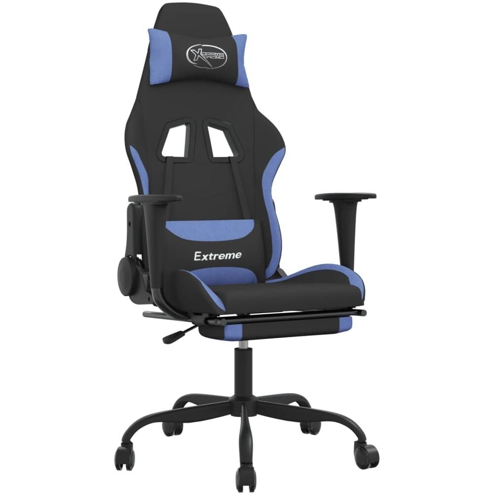 Sedia da Gaming Massaggio e Poggiapiedi in Tessuto Nero e Blu - Foto 1