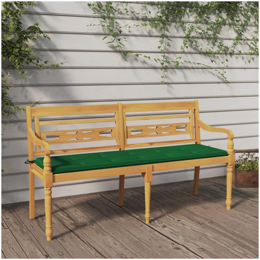 Panchina Batavia Con Cuscino Verde 150 Cm Legno Massello Teak - Foto 1