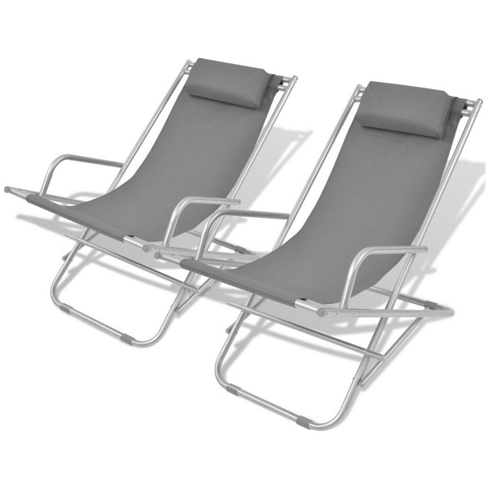 VIDAXL Sedie a Sdraio Reclinabili Set 2 pz Grigio Acciaio vidaXL Set 2 pz Sedia da Spiaggia Sdraio Prendisole Piscina