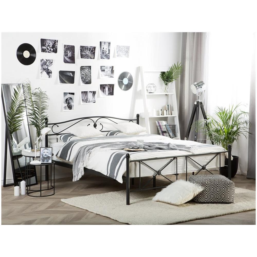 Letto In Metallo Con Rete A Doghe Nera 180 X 200 Cm Rodez - Foto 1