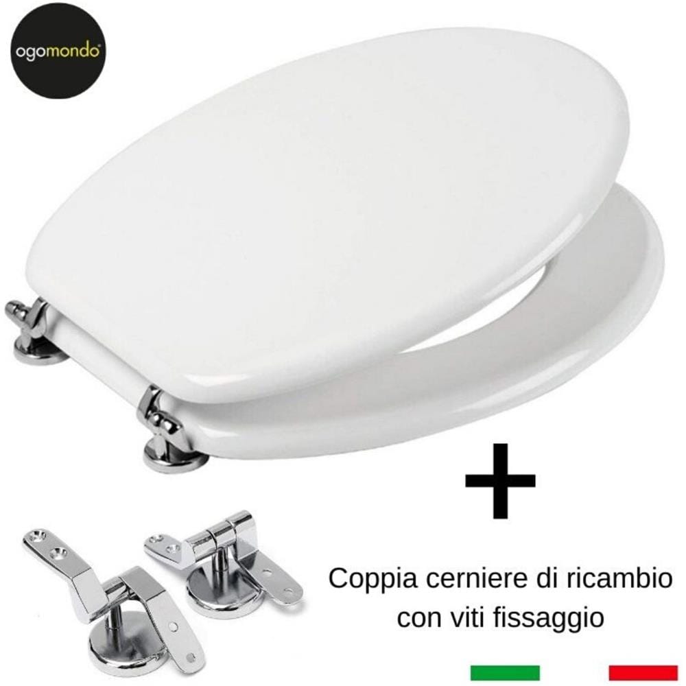 Sedile Wc Mdf Bianco Universale Sedix Plus Con 2 Coppie Di Cerniere Cromo In Dotazione Come Ricambio - Foto 1