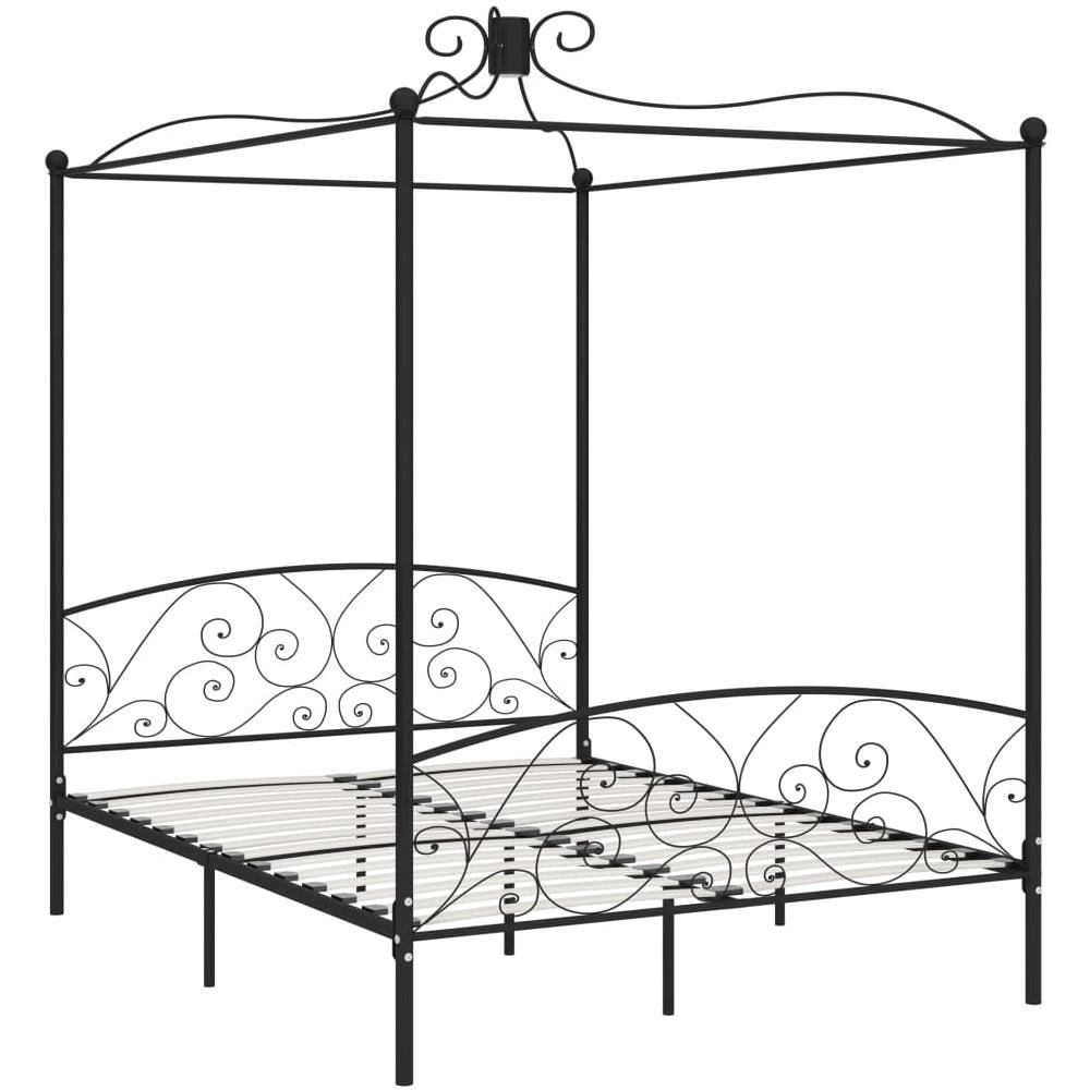 Letto A Baldacchino Nero In Metallo 160x200 Cm - Foto 2