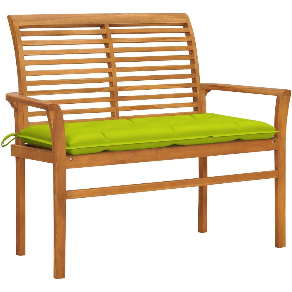 Panca da Giardino con Cuscino Verde Brillante 112 cm Legno Teak - Foto 1
