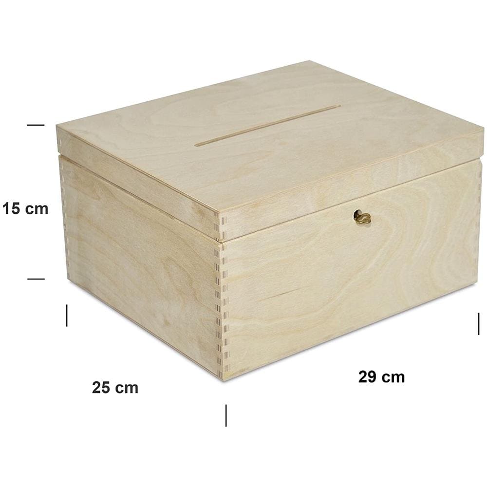 Scatola Porta Buste In Legno, Per Matrimonio | 29 X 25 X 15 Cm | Scatole Con Serratura Chiave Coperchio | Cassetta Conteniore Portaoggetti Portagiochi Cofanetto | Perfetta Per Decoupage - Foto 5