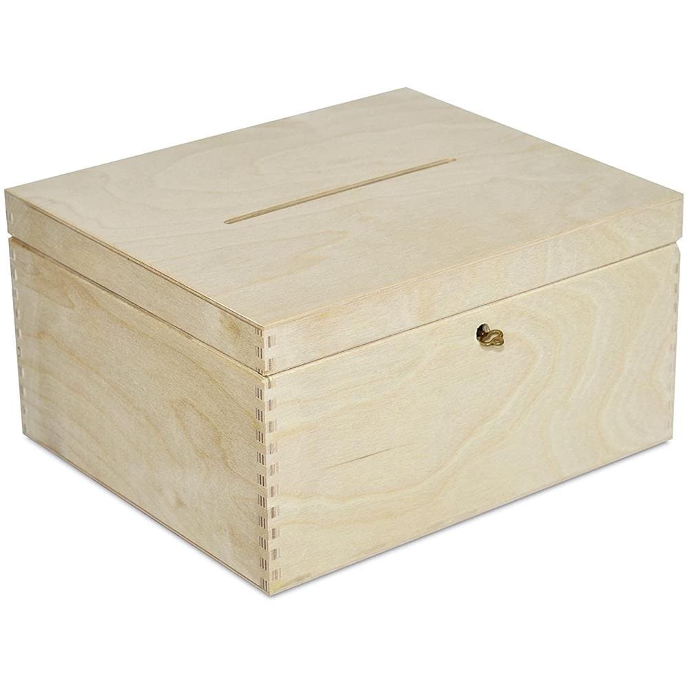 Scatola Porta Buste In Legno, Per Matrimonio | 29 X 25 X 15 Cm | Scatole Con Serratura Chiave Coperchio | Cassetta Conteniore Portaoggetti Portagiochi Cofanetto | Perfetta Per Decoupage - Foto 1
