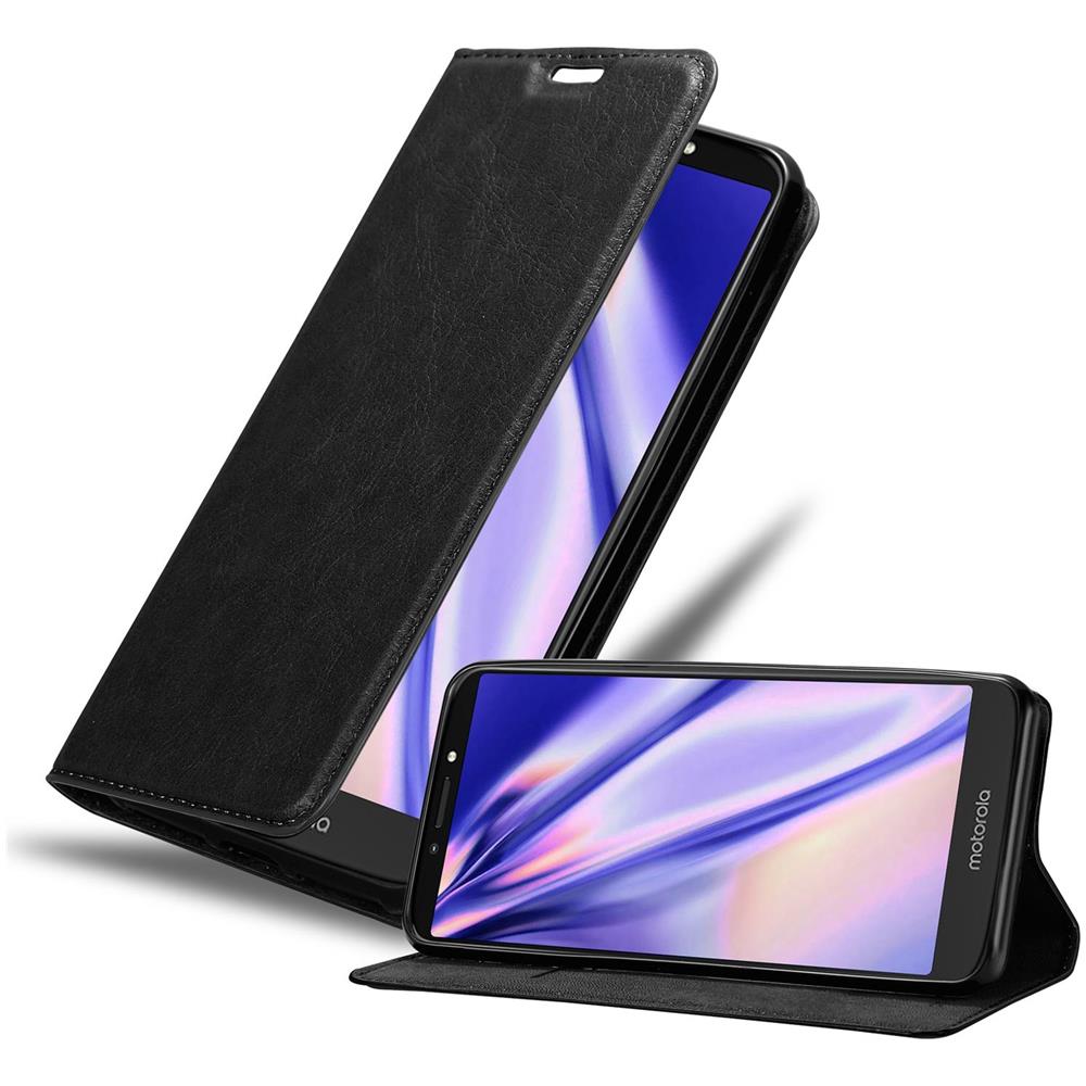 Custodia Compatibile Con Motorola Moto E5 Plus In Nero Di Notte - Coperchio Protettiva Con Chiusura Magnetica, Funzione Stand E Tasca Per Le Carte - Foto 1