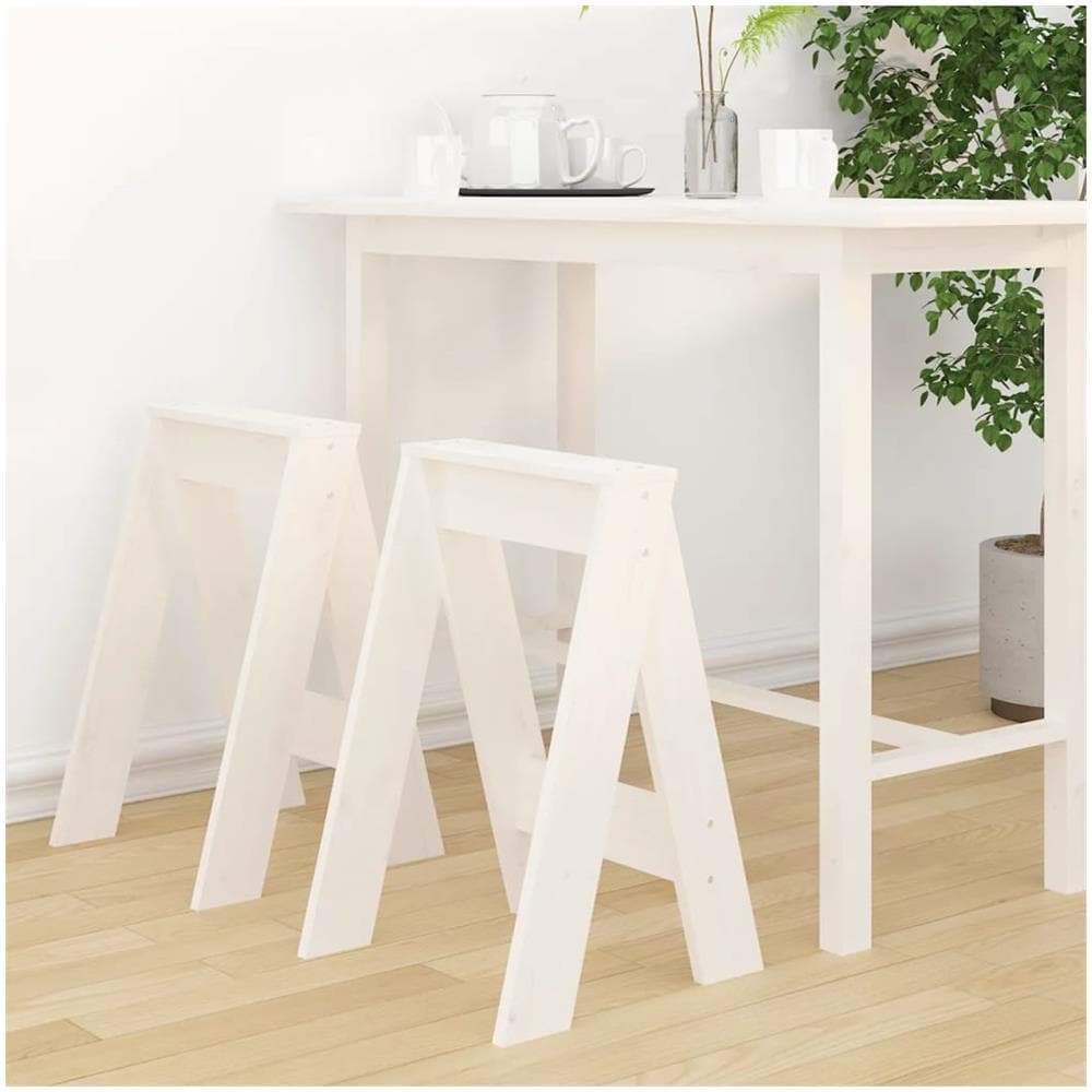 Sgabelli 2 Pz Bianchi 40x40x60 Cm In Legno Massello Di Pino - Foto 1