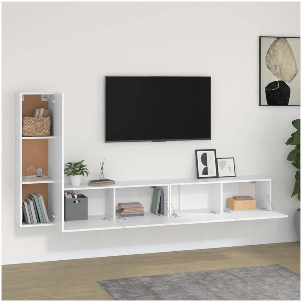 Set Mobili Porta Tv 3 Pz Bianco In Legno Multistrato - Foto 3