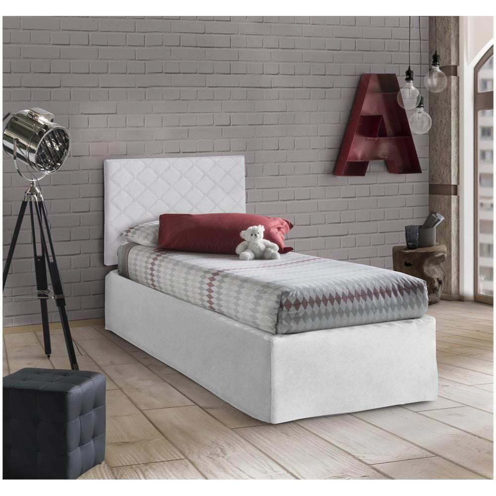 Letto Singolo Cleonice, Set Testata In Ecopelle Con Rete Ortopedica E Mantovana, 100% Made In Italy, Adatta A Letto Singolo, Materasso Incluso, Cm 80x190, Bianco - Foto 1