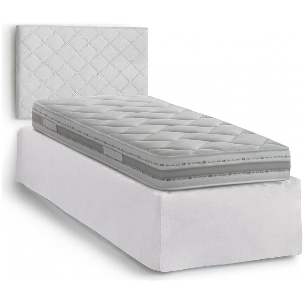 Letto Singolo Cleonice, Set Testata In Ecopelle Con Rete Ortopedica E Mantovana, 100% Made In Italy, Adatta A Letto Singolo, Materasso Incluso, Cm 80x190, Bianco - Foto 2
