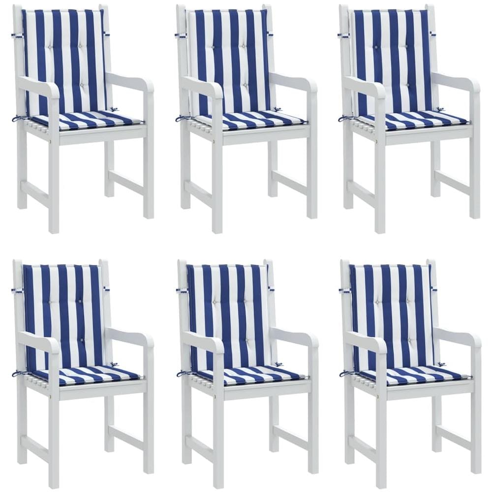 Cuscini Sedia Schienale Basso 6pz Strisce Bianche E Blu Tessuto - Foto 3