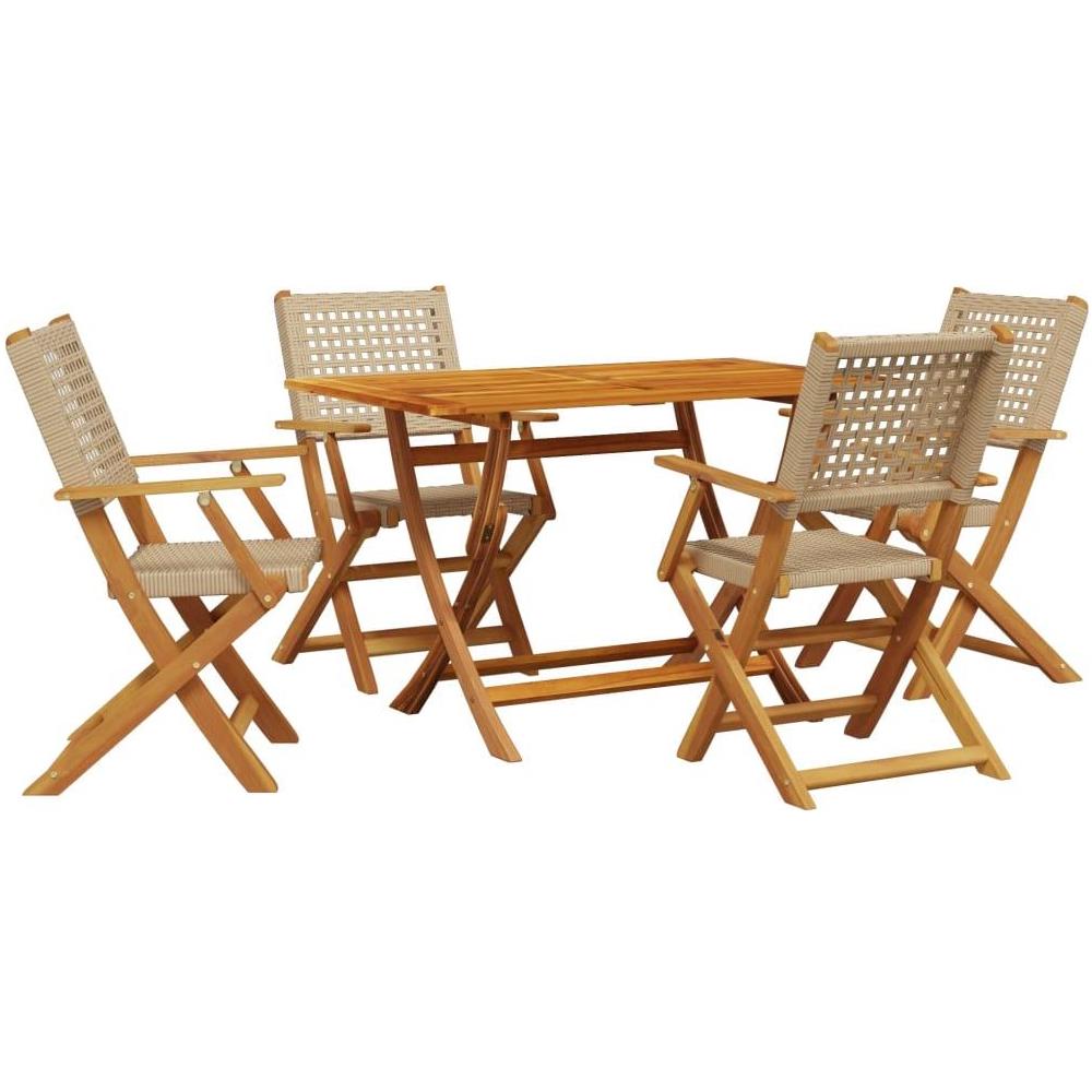 Set Pranzo da Giardino 5 pz Beige Polyrattan e Legno Massello - Foto 1