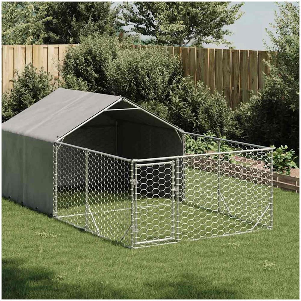 Cuccia per Cani da Esterno con Recinto 4x2x1,5m Acciaio Zincato - Foto 2