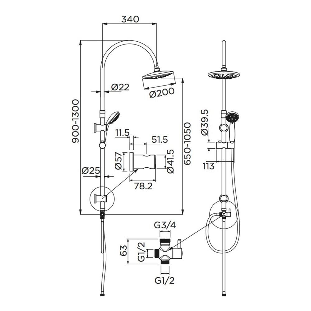 Colonna Doccia Serie Gru Con Soffione Di Diametro 20 Cm E Doccino 5 Funzioni - Foto 1