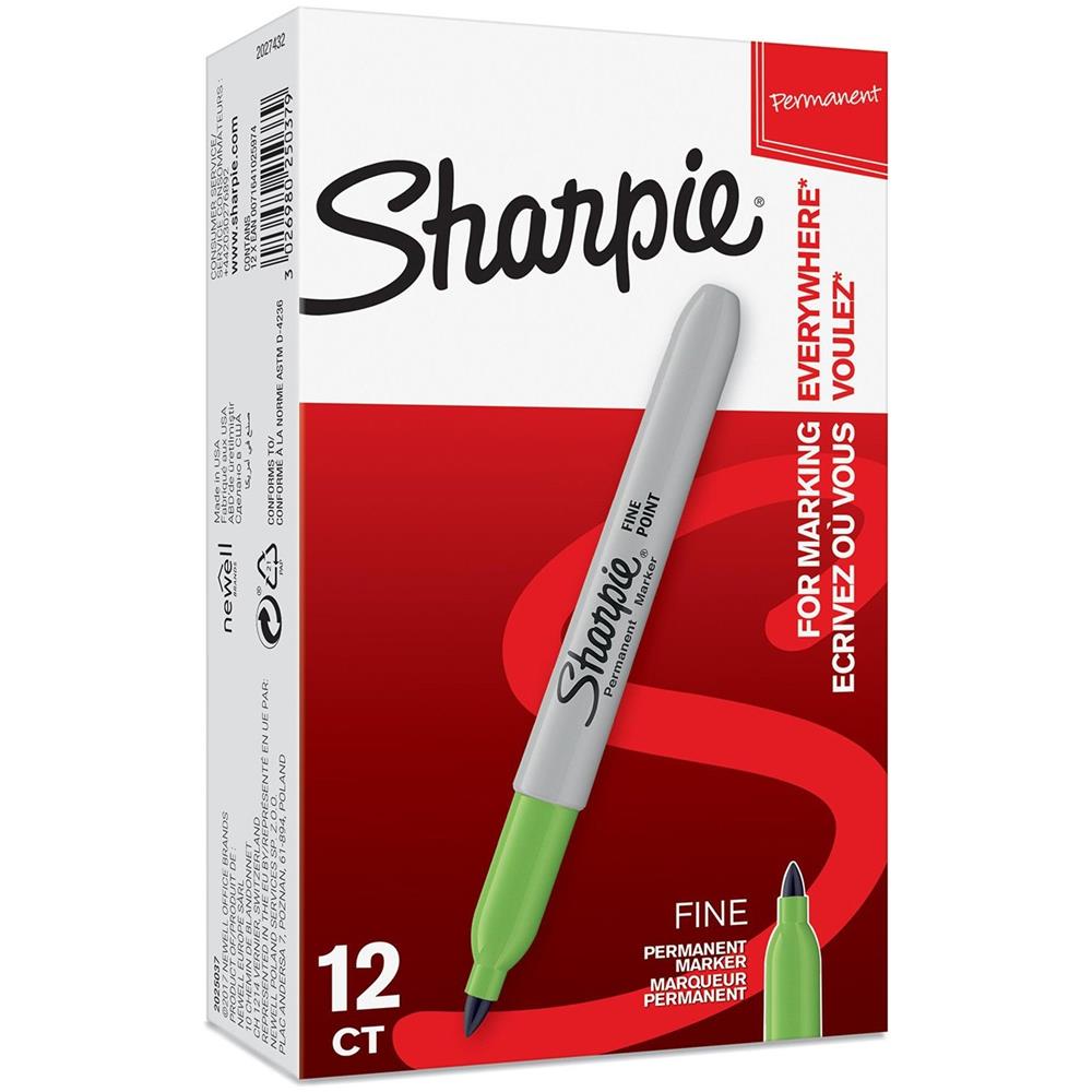Pennarello Marker Sharpie Fine - Punta Tonda 2025037 - Verde Lime - Conf. 12 Pz - Foto 1