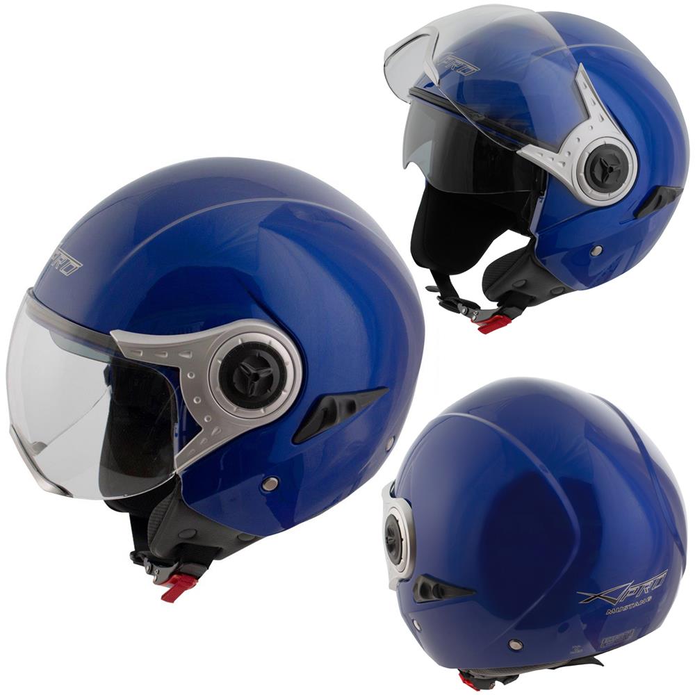 A-Pro Scooter Moto Casco Jet Omologato ECE 22-05 Visiera Antigraffio Avio Blue XS