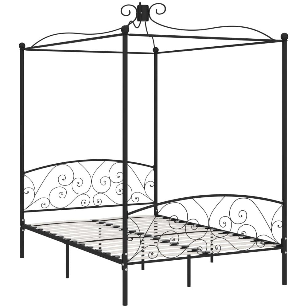 Letto A Baldacchino Nero In Metallo 140x200 Cm - Foto 2