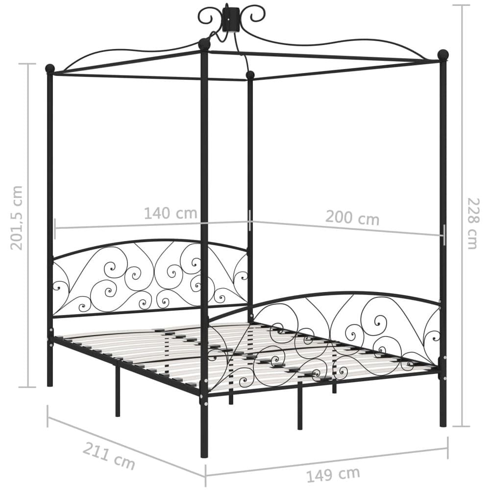 Letto A Baldacchino Nero In Metallo 140x200 Cm - Foto 10