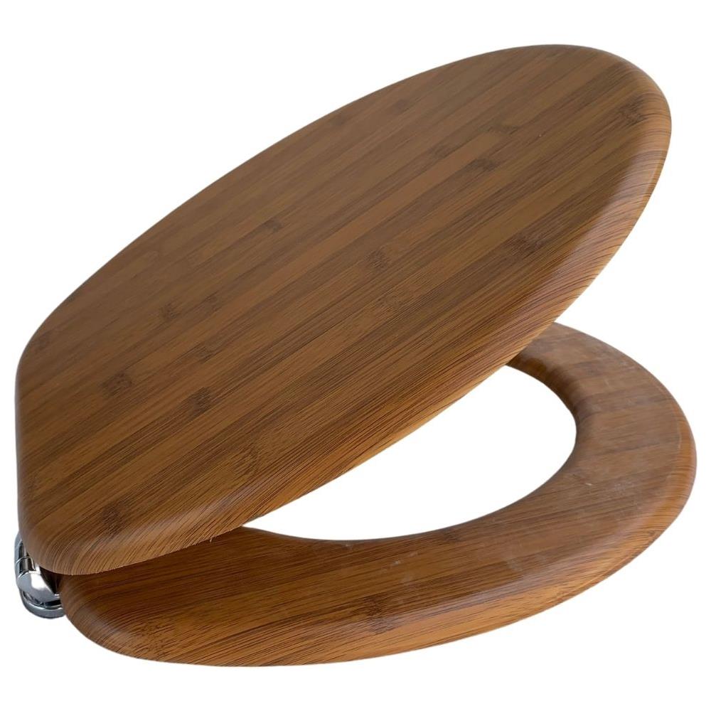 Sedile Copriwater Tavoletta Universale Linea Bamboo Mdf Legno Cerniere Metallo *** Tinta : Acero Scuro - Foto 1