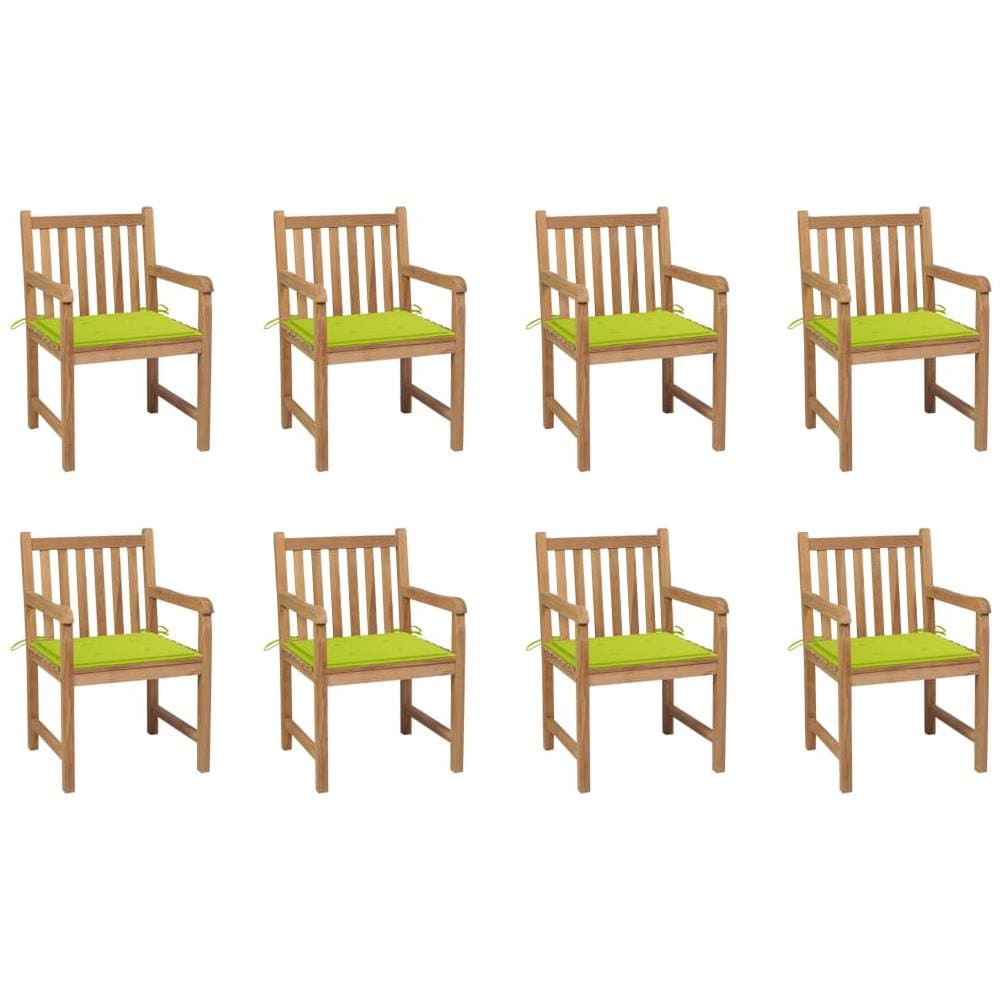 Sedie Giardino 8 pz con Cuscini Verde Brillante Massello Teak - Foto 1