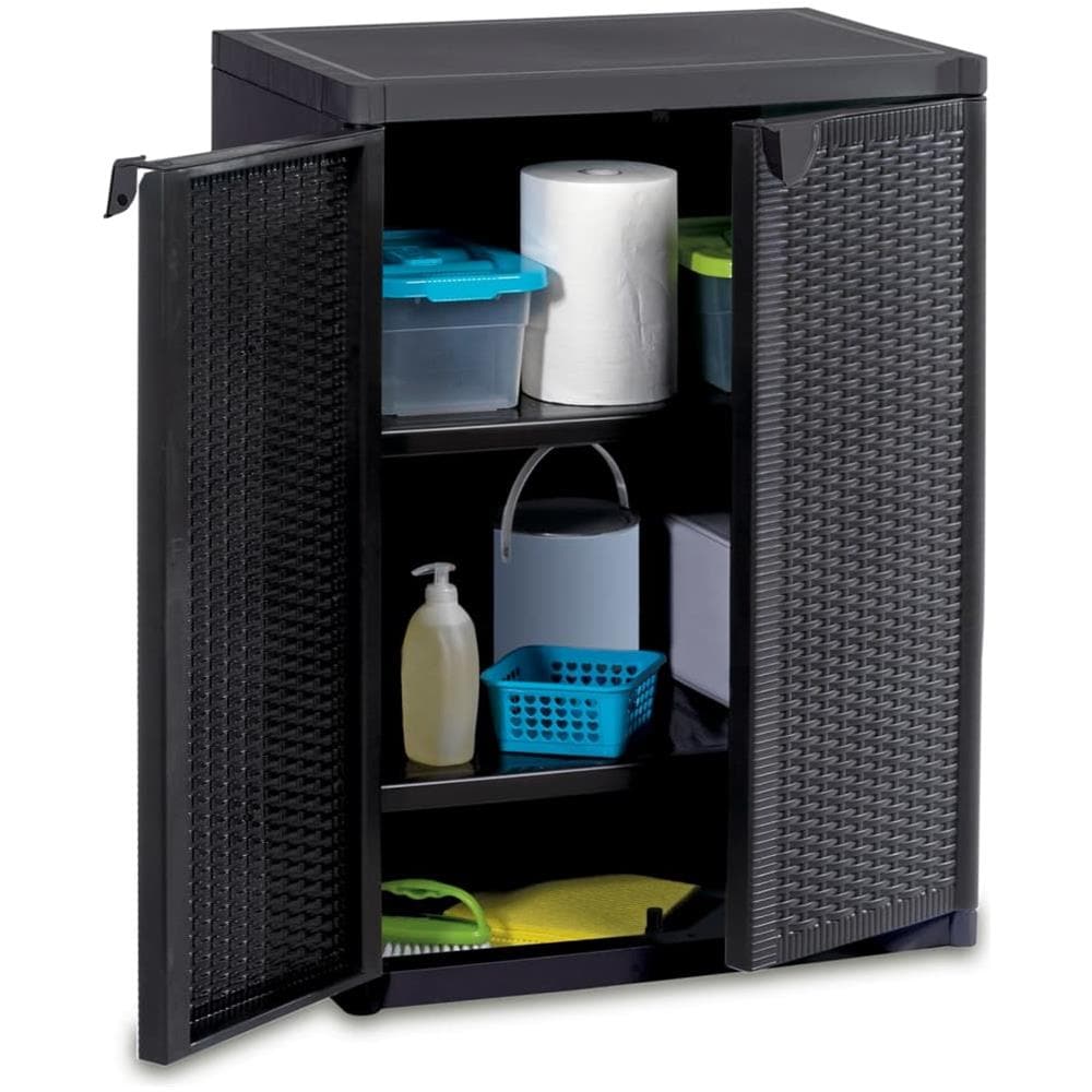 Armadio da Giardino Nero 65x45x88 cm in Rattan PP - Foto 2