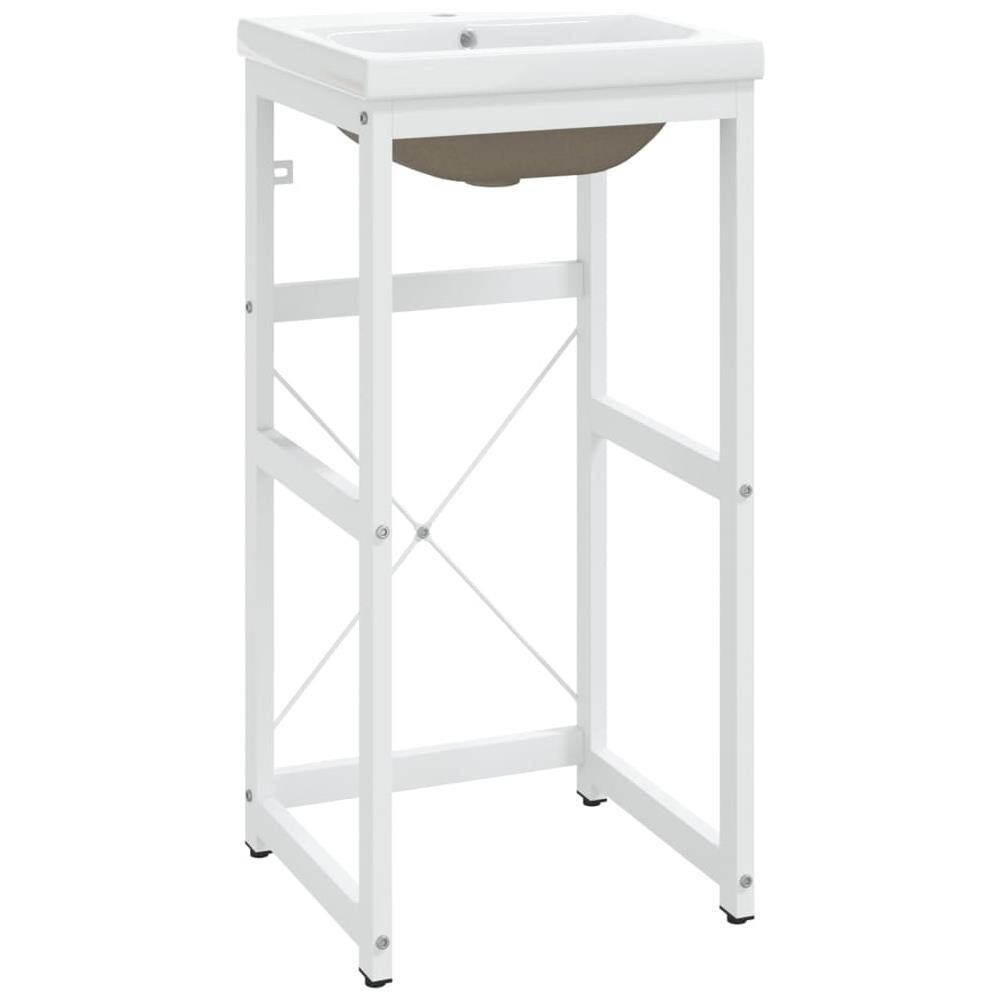 Telaio Per Lavabo Da Bagno Con Lavabo Integrato Bianco In Ferro - Foto 2