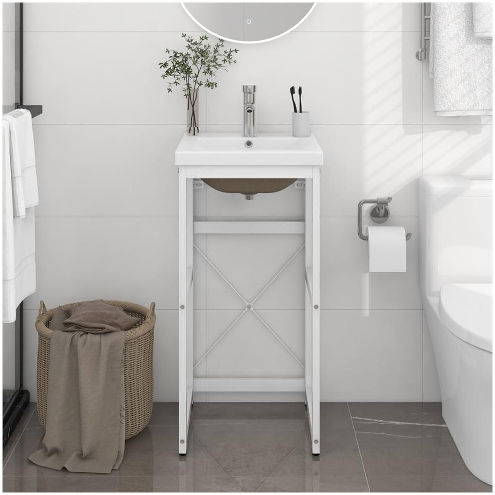 Telaio Per Lavabo Da Bagno Con Lavabo Integrato Bianco In Ferro - Foto 1