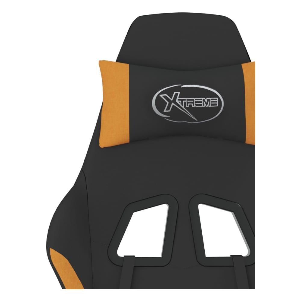 Sedia da Gaming Massaggi e Poggiapiedi Tessuto Nero e Arancione - Foto 2