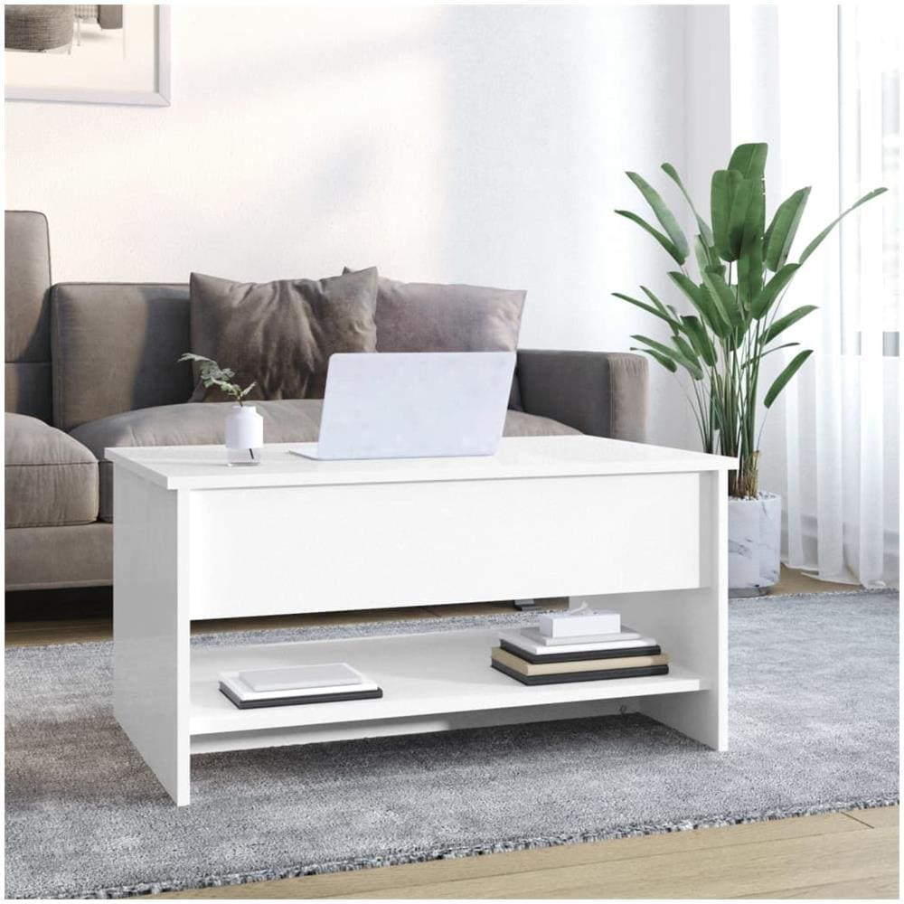 Tavolino Da Salotto Bianco Lucido 80x50x40 Cm Legno Multistrato - Foto 3