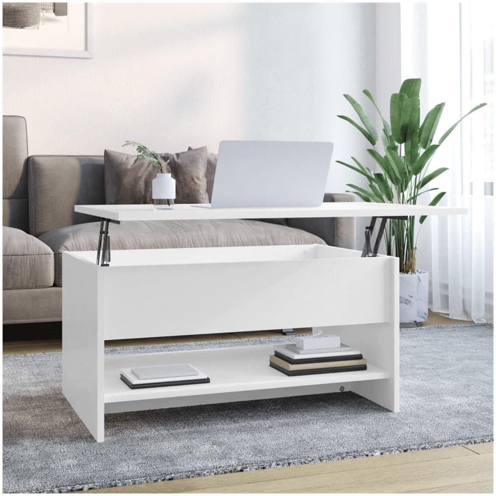 Tavolino Da Salotto Bianco Lucido 80x50x40 Cm Legno Multistrato - Foto 1