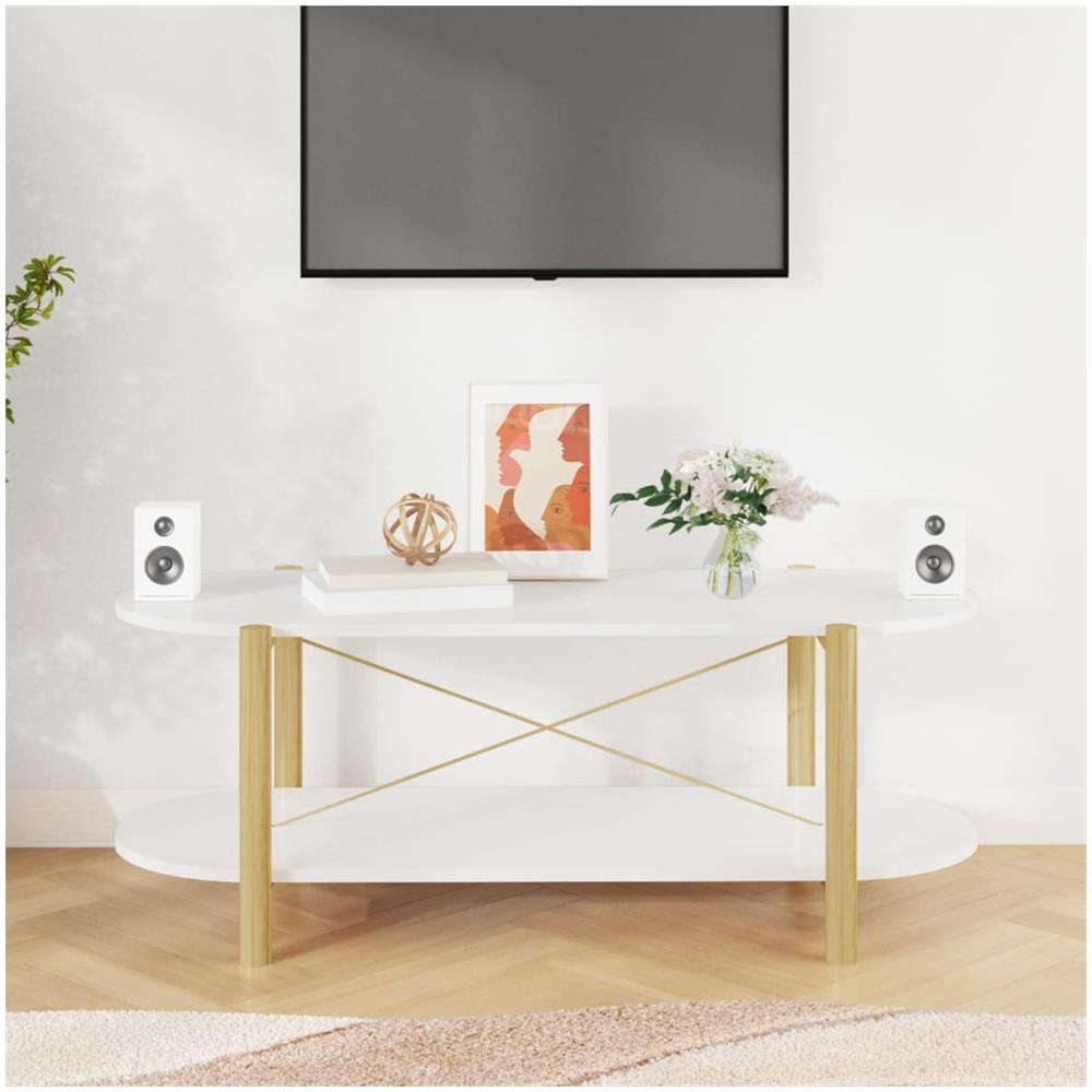 Tavolino Da Salotto Bianco 110x48x40 Cm In Legno Multistrato - Foto 3