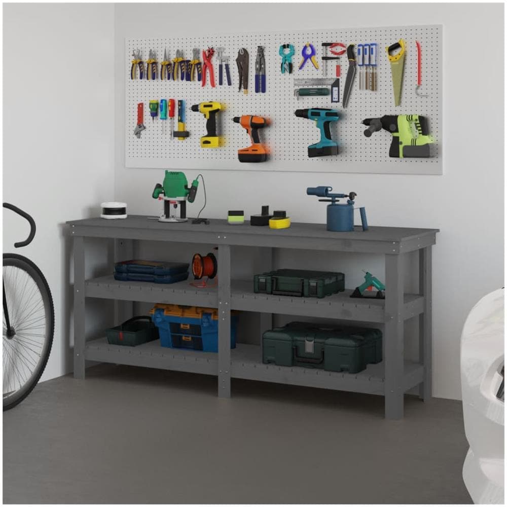 Banco da Lavoro Grigio 181x50x80 cm in Legno Massello di Pino - Foto 1