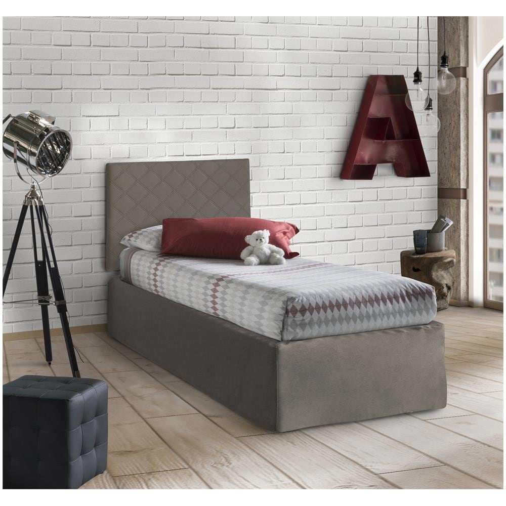 Letto Singolo Cleofe, Set Testata In Ecopelle Con Rete Ortopedica E Mantovana, 100% Made In Italy, Adatta A Letto Singolo, Per Materasso Da Cm 80x190, Tortora - Foto 1