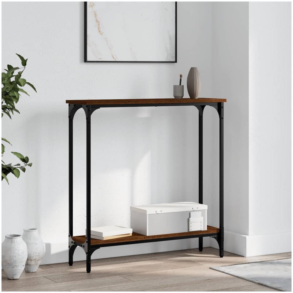 Tavolino Consolle Rovere Marrone 75x22,5x75cm Legno Multistrato - Foto 1
