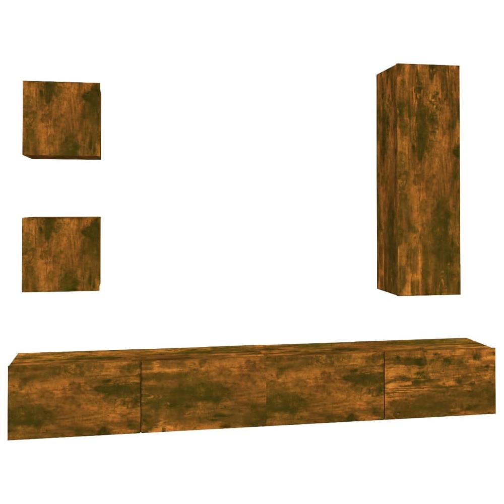 Set Di Mobili Porta Tv 5 Pz Rovere Fumo In Legno Multistrato - Foto 2