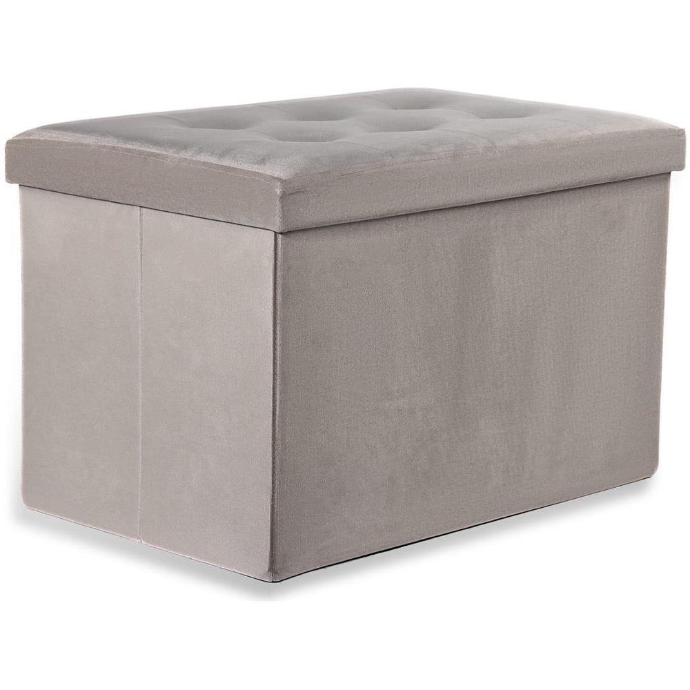 POUF PIEGHEVOLE XL Seduta Contenitore in Velluto Grigio-Beige - Foto 1