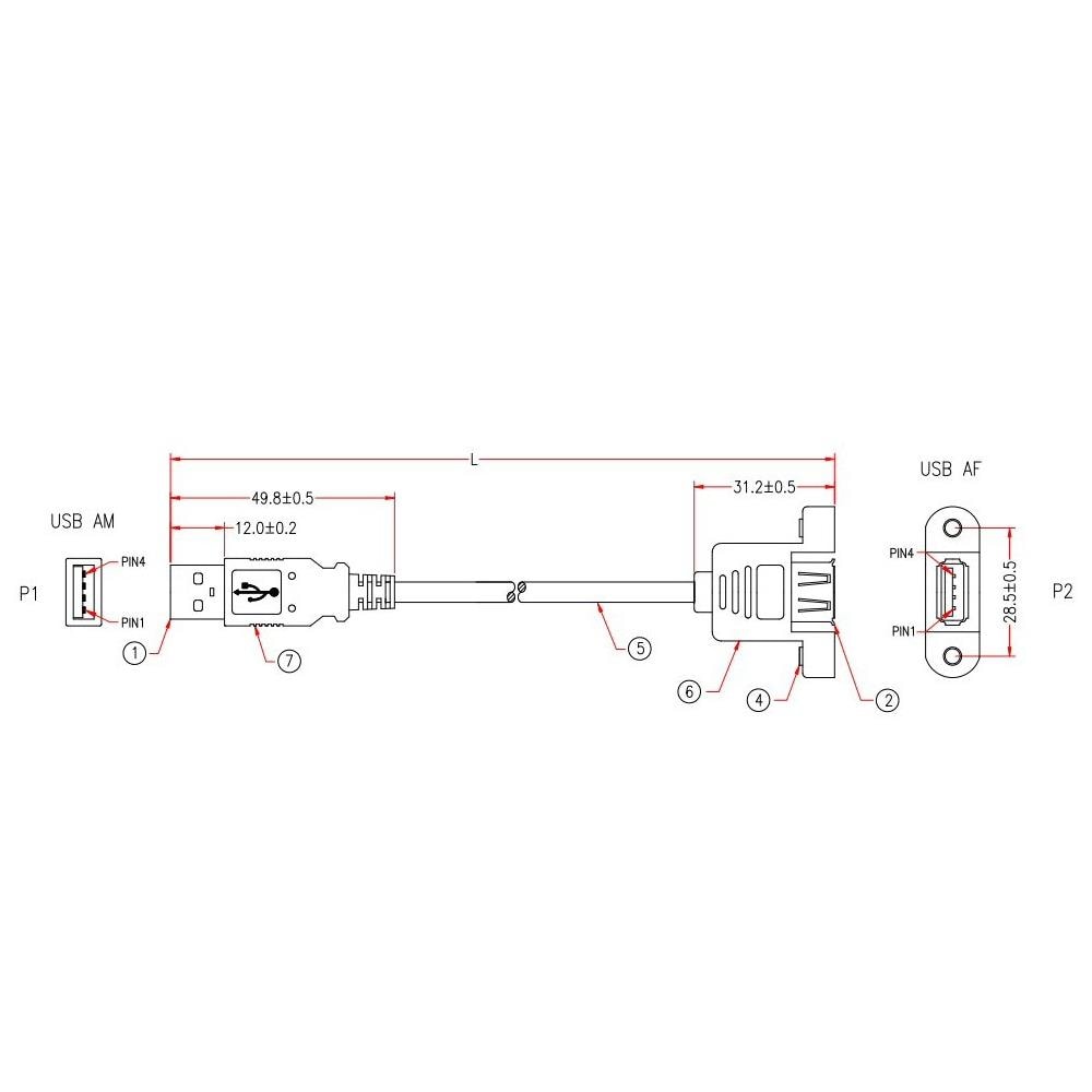 ICOC U-AB-010-PNL - Cavo USB 2.0 A Maschio / A Femmina da Pannello 1 m - Foto 3