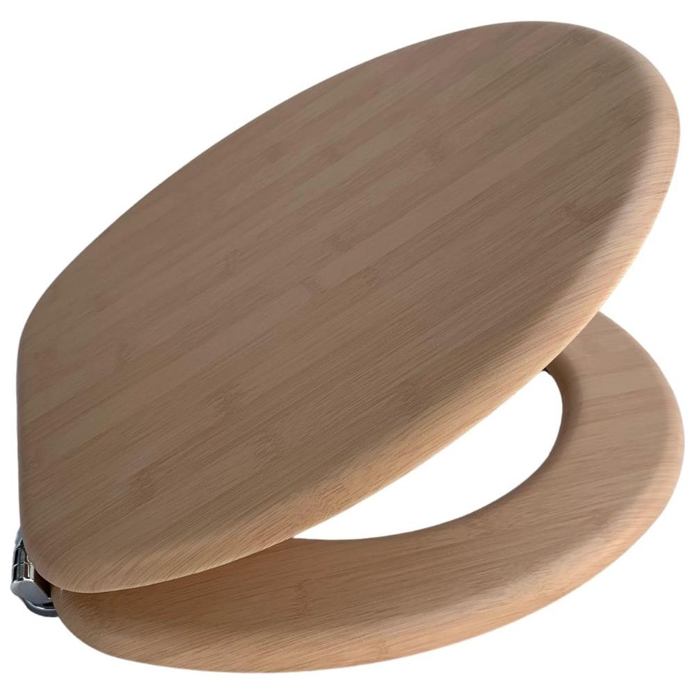Sedile Copriwater Tavoletta Universale Linea Bamboo Mdf Legno Cerniere Metallo *** Tinta : Acero Chiaro - Foto 1