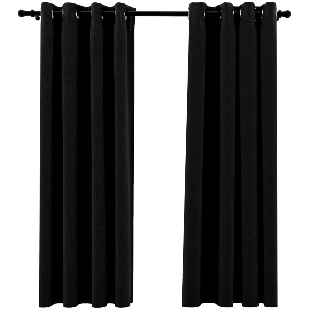 Tende Oscuranti Effetto Lino Con Occhielli 2 Pz 140x175 Cm Nere - Foto 2