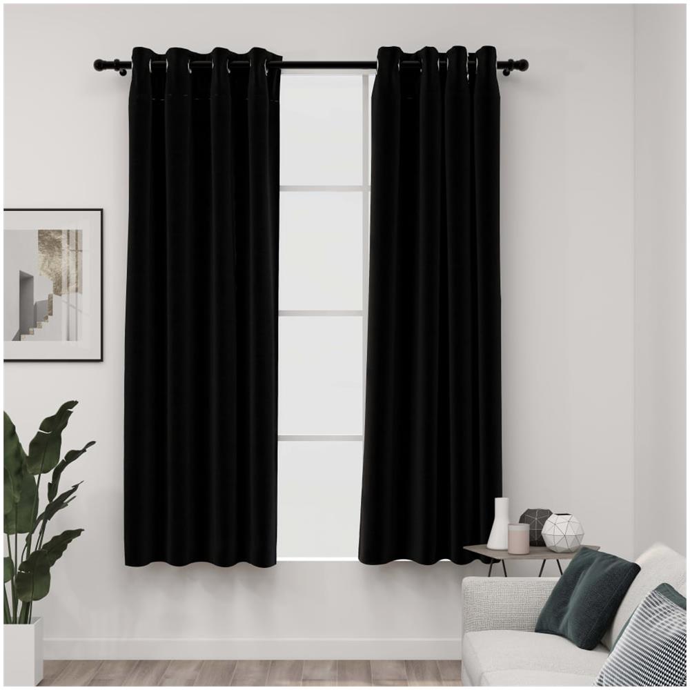 Tende Oscuranti Effetto Lino Con Occhielli 2 Pz 140x175 Cm Nere - Foto 1