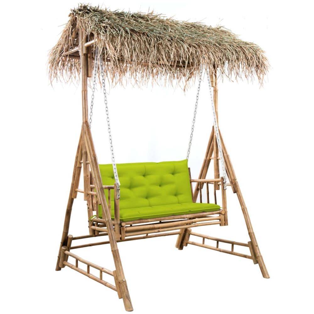 Dondolo Da Giardino 2 Posti Cuscini Foglie Di Palma 202cm Bamb - Foto 1
