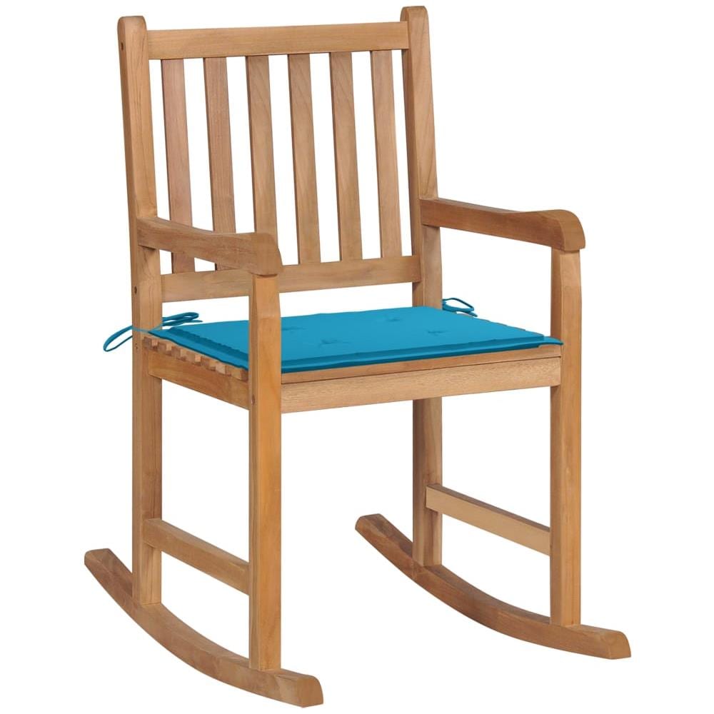 Sedia A Dondolo Con Cuscino Blu In Massello Di Teak - Foto 1