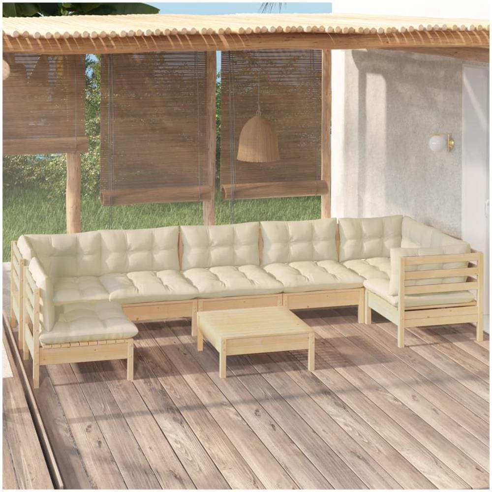 Set Divani Da Giardino 8 Pz Con Cuscini Crema In Massello Di Pino - Foto 1