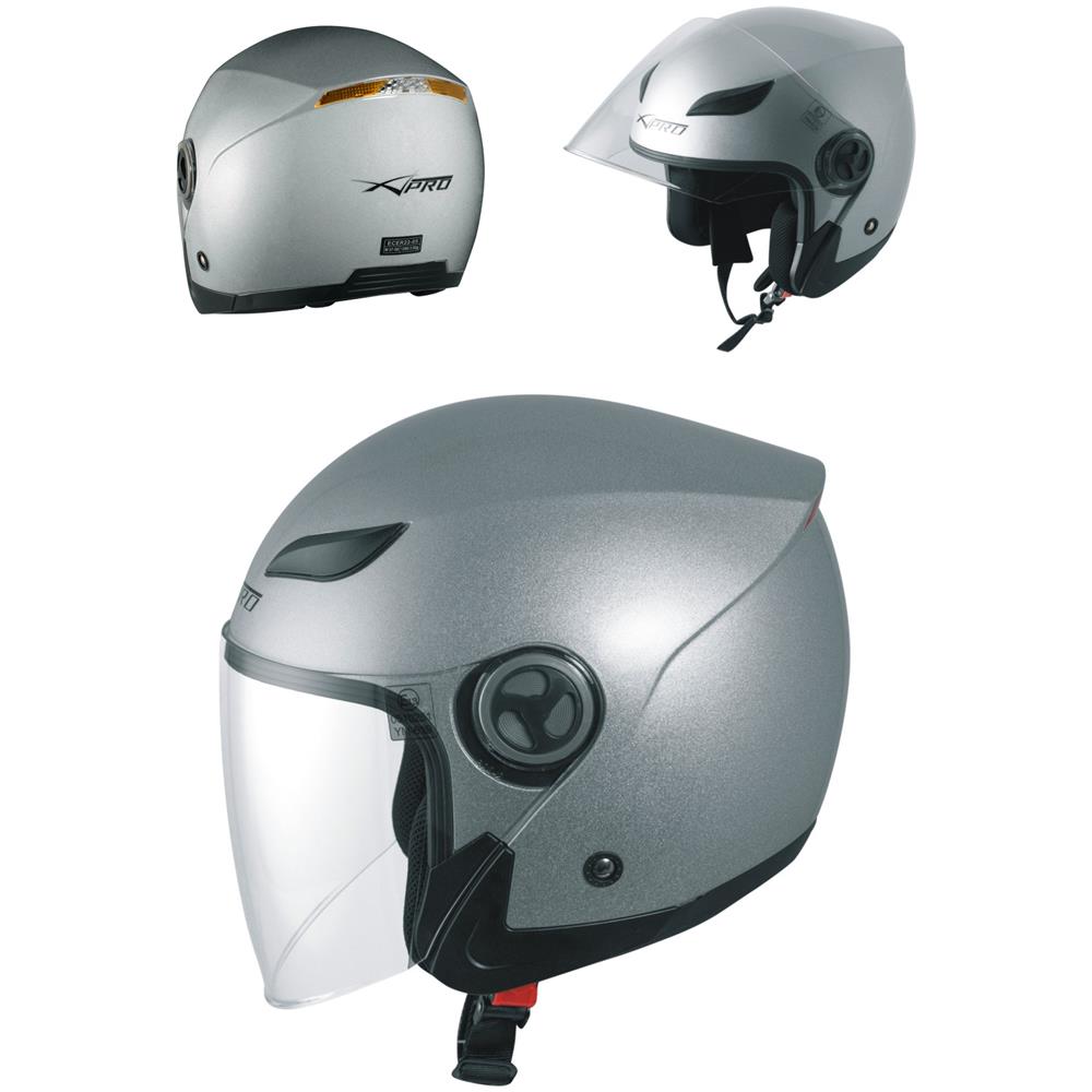 Casco Jet Visiera Lunga Scooter Moto Quad Omologato Ece 22 05 Argento Xl - Foto 1