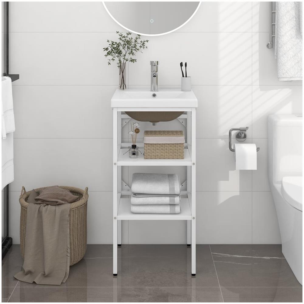 Telaio Per Lavabo Da Bagno Con Lavabo Integrato Bianco In Ferro - Foto 1