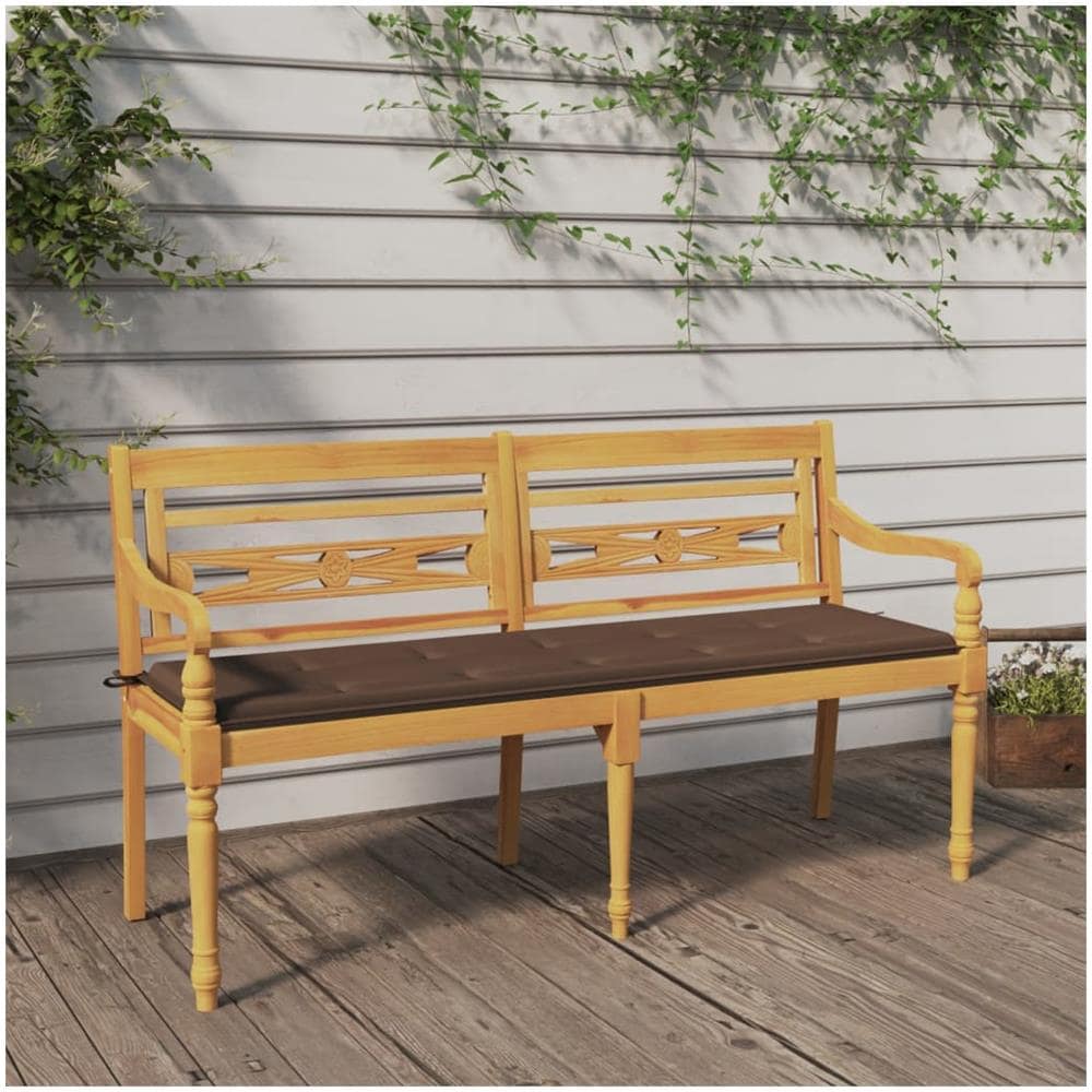Panchina Batavia Con Cuscino Tortora 150 Cm Legno Massello Teak - Foto 1