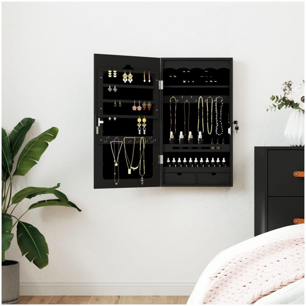Armadio Portagioie Con Specchio A Muro Nero 37,5x10x67 Cm - Foto 1