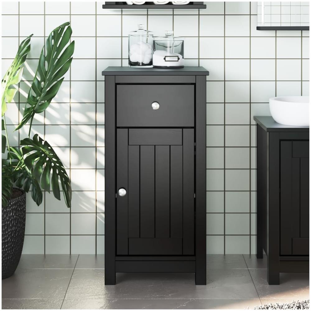Mobile Da Bagno Berg Nero 40x34x80 Cm In Legno Massello Di Pino - Foto 1